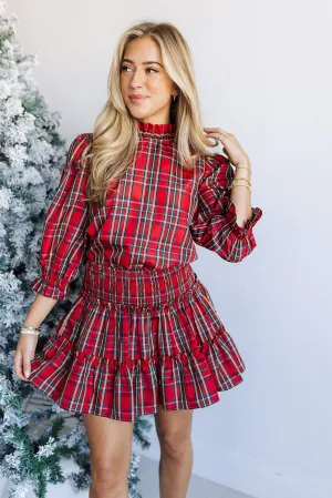 The Tamara Long Sleeve Bow Top - Red Plaid