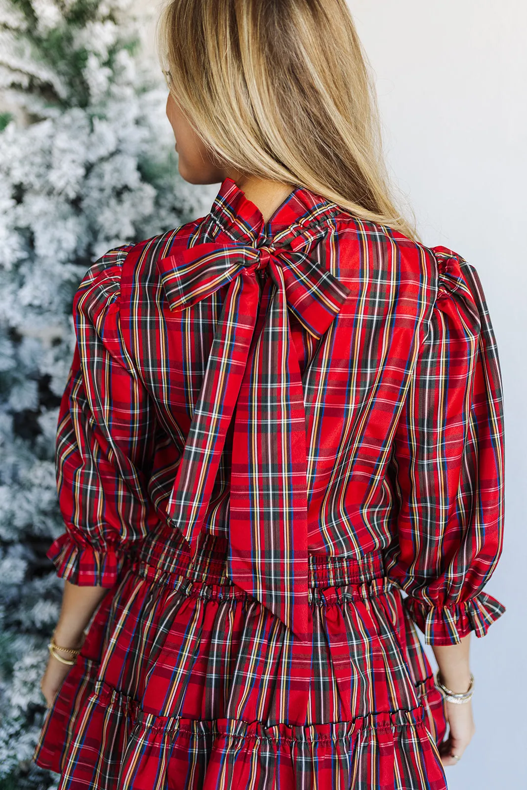 The Tamara Long Sleeve Bow Top - Red Plaid