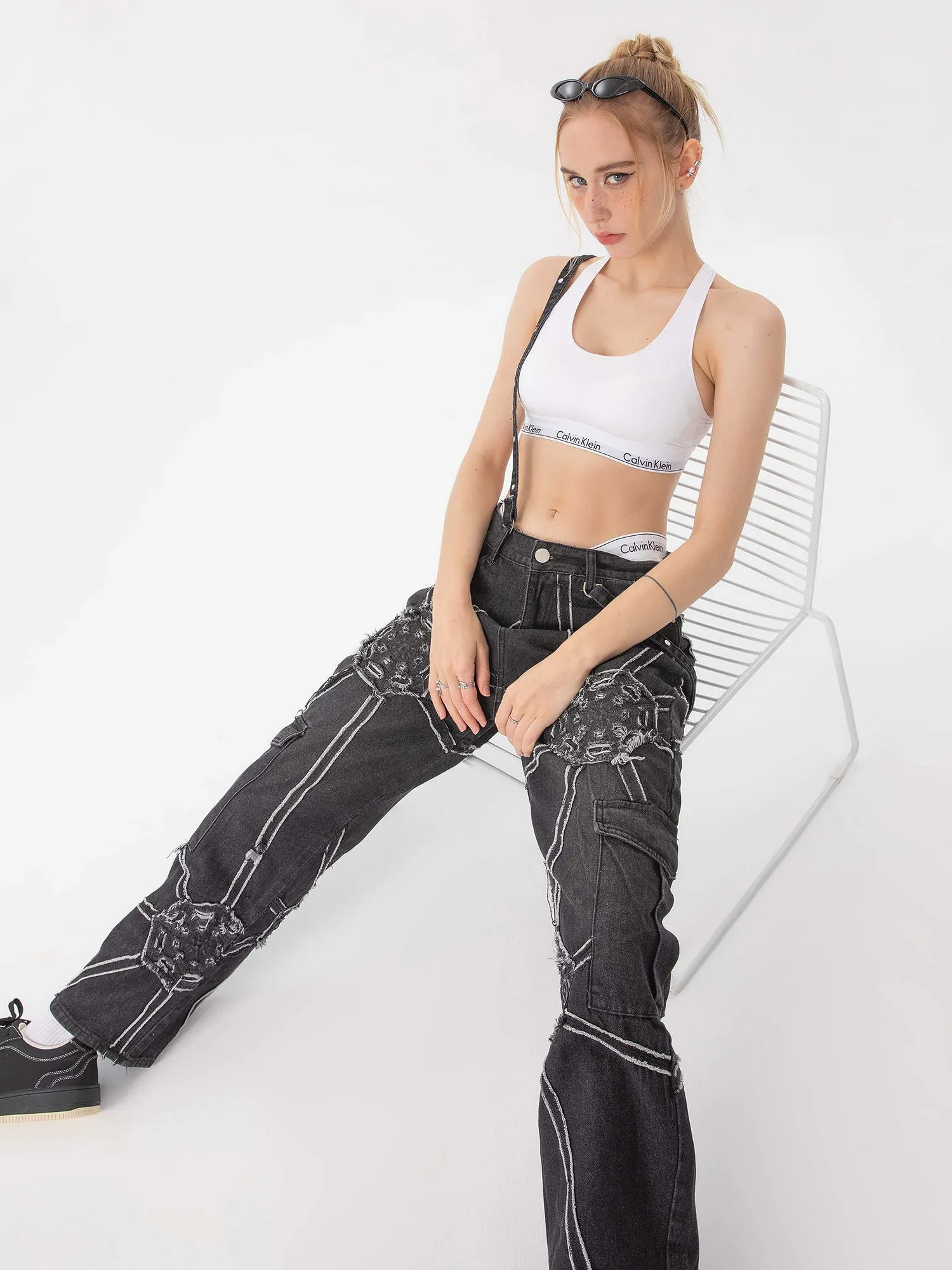 Thesupermade High Street Hip-Hop Spider Web Denim Pants-1512