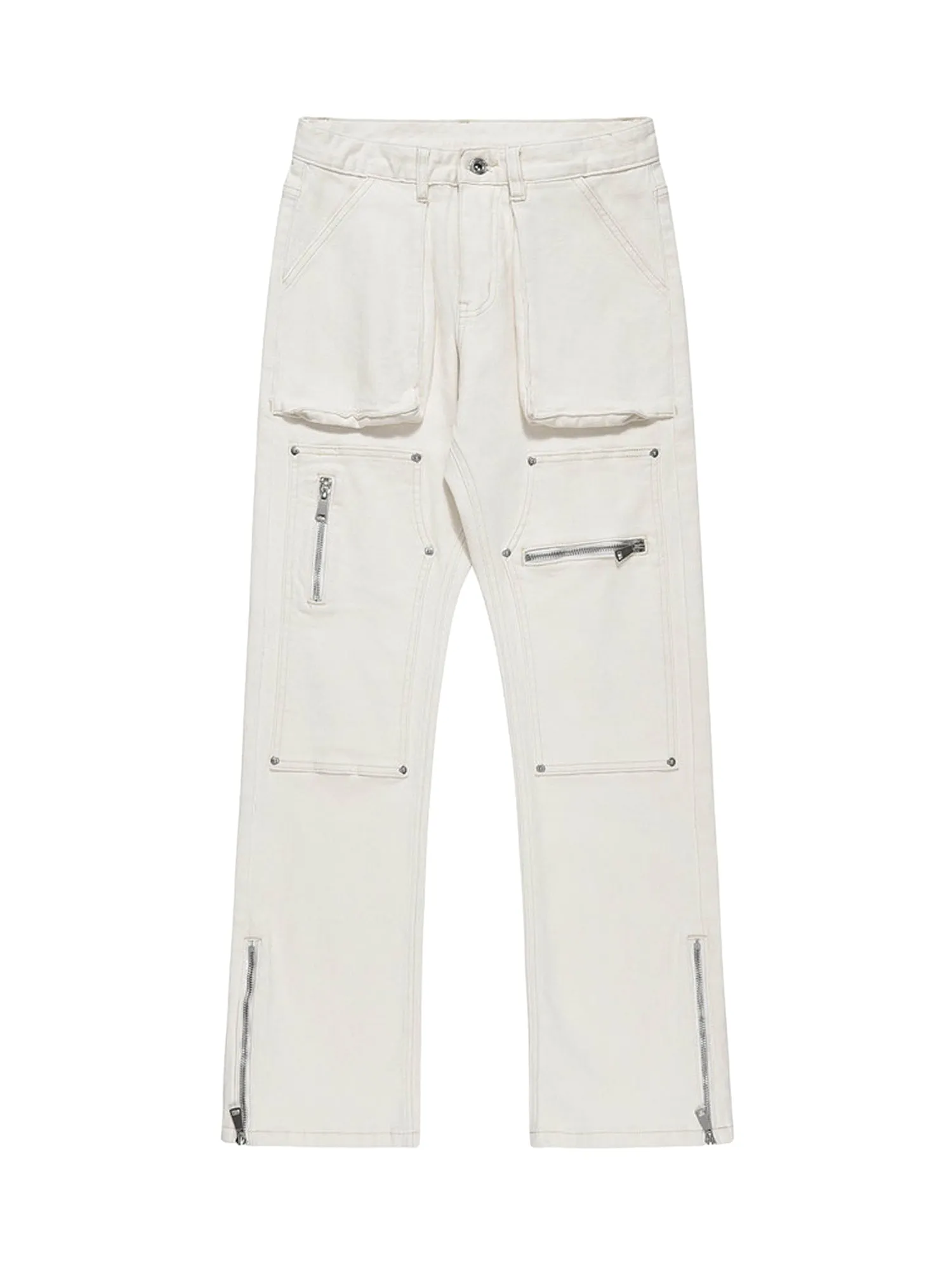 Thesupermade High Street Zipper Patchwork Pocket Denim Pants