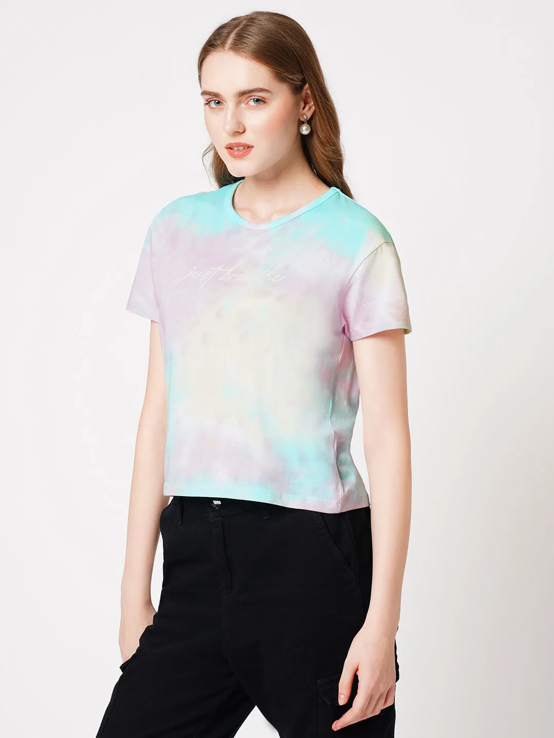 Women Multi Tie Dye Printed Crop T-Shirt