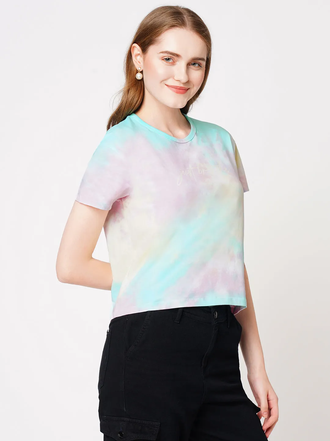 Women Multi Tie Dye Printed Crop T-Shirt