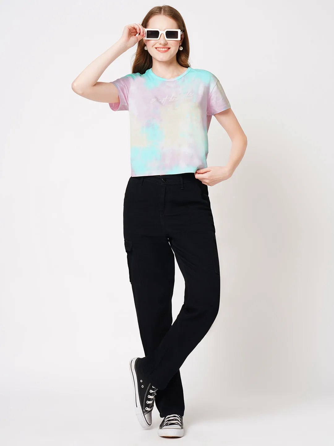 Women Multi Tie Dye Printed Crop T-Shirt