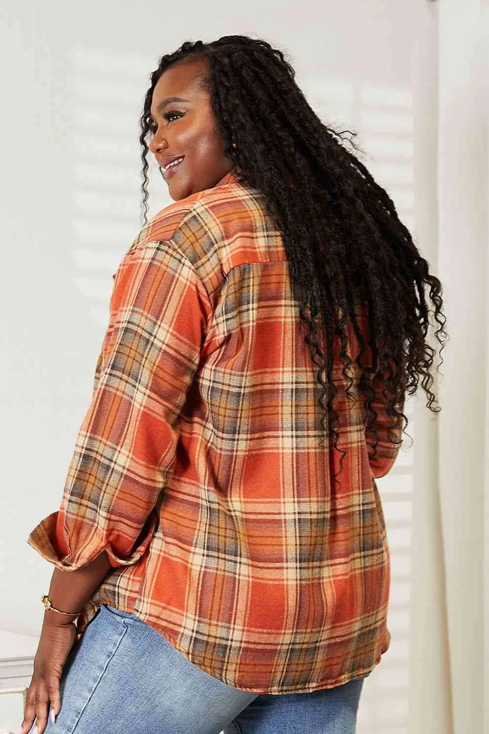 Women's Double Take Plaid Dropped Shoulder Shirt