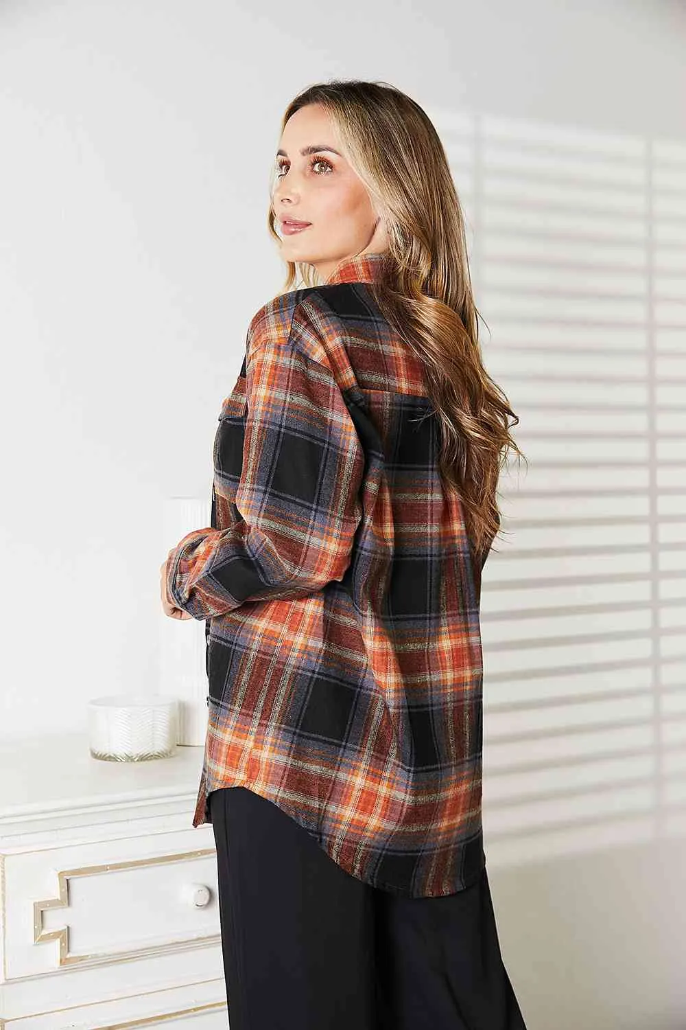 Women's Double Take Plaid Dropped Shoulder Shirt