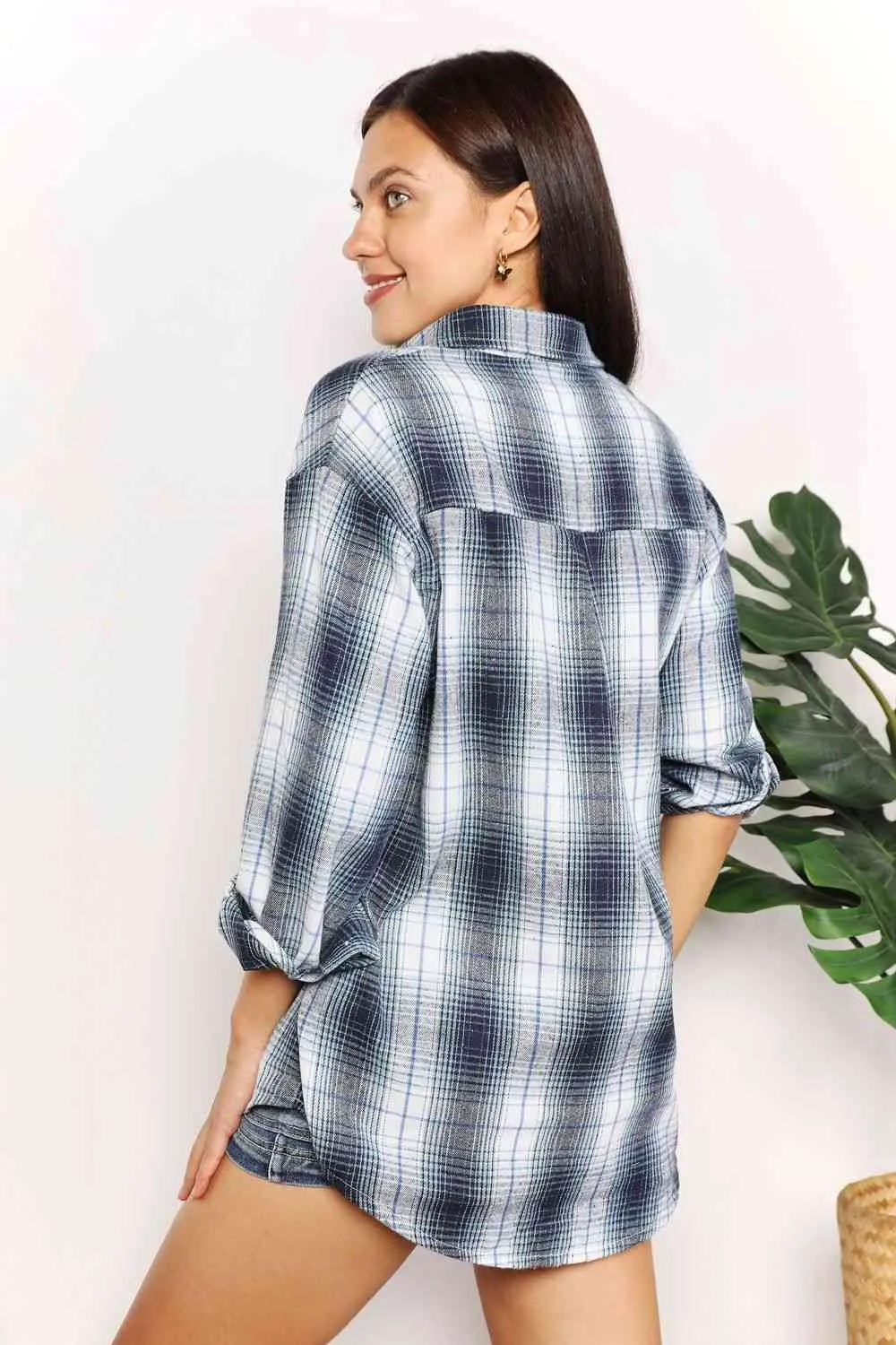 Women's Double Take Plaid Dropped Shoulder Shirt