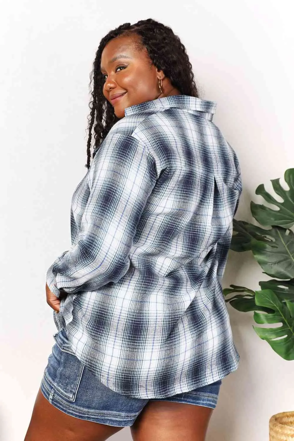 Women's Double Take Plaid Dropped Shoulder Shirt