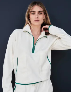 WOMEN'S FAUX SHERPA 1/2 ZIP SWEATSHIRT IN CREAM/JADE