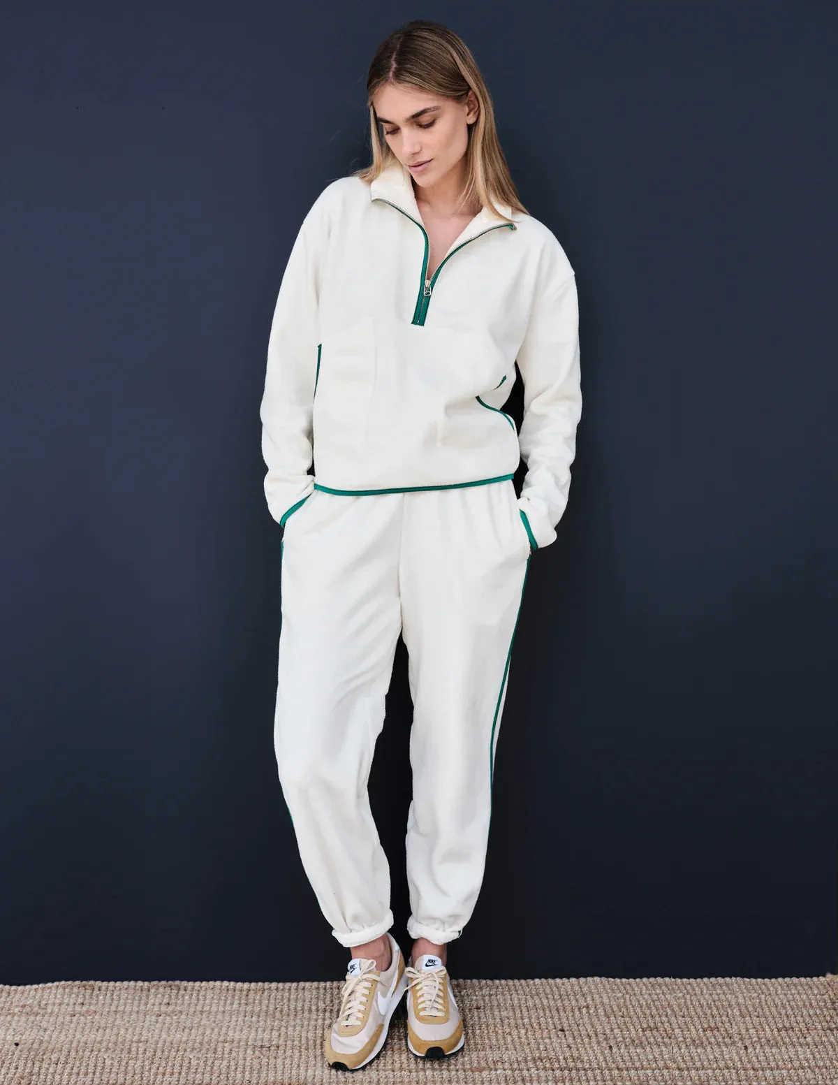 WOMEN'S FAUX SHERPA 1/2 ZIP SWEATSHIRT IN CREAM/JADE